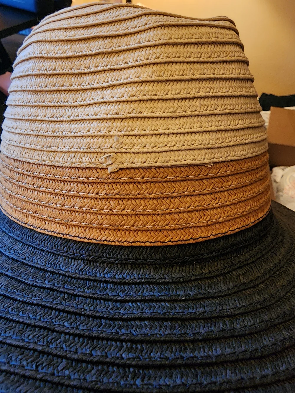 Time and Tru Two-Tone Straw Fedora in Black, Natural and Tan